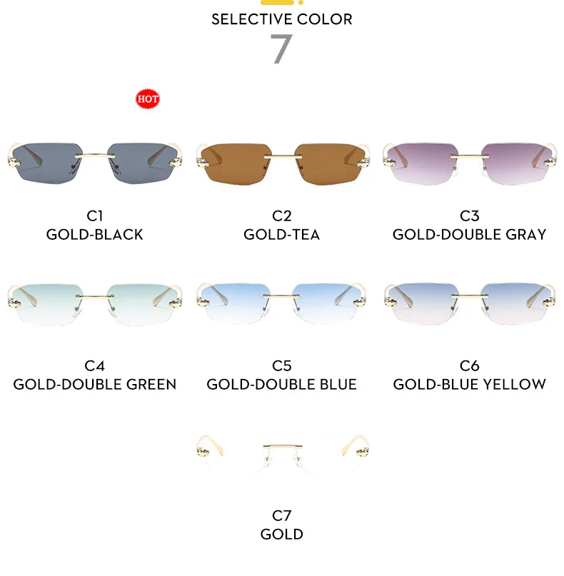 Beliebte Marke Braun Quadrat Frauen Sonnenbrille Mode Luxus Randlose Rechteck Sonnenbrille Weibliche Shades UV400 Vintage Brillen – Detail 11