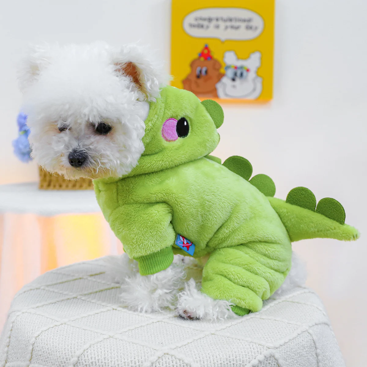 1PC Pet Clothing Autumn and Winter Thick Velvet Green Bean Dragon Transforms into Four Legged Suitable for Small and Medium Dogs