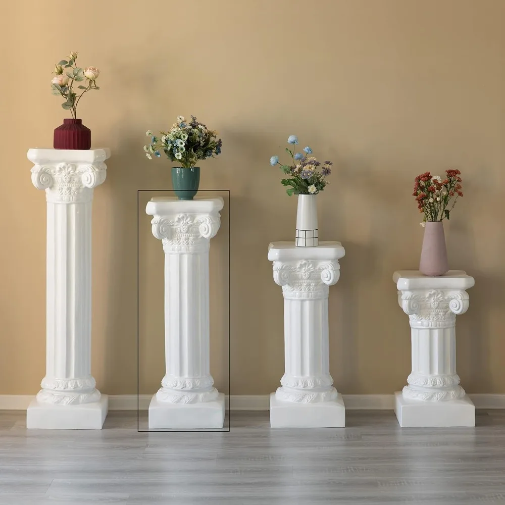 Decorative Fiberglass White Plinth Roman Style Column Ionic Piller Pedestal Vase Stand for Wedding or Party, Living Room