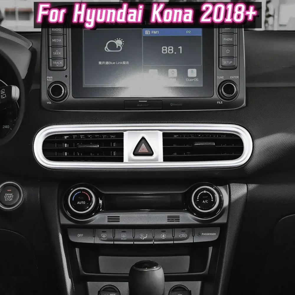 For Hyundai Kona 2018 2019 2020 Accessories ABS Chrome Car Center Console Air Vent Outlet Cover Trim Sticker
