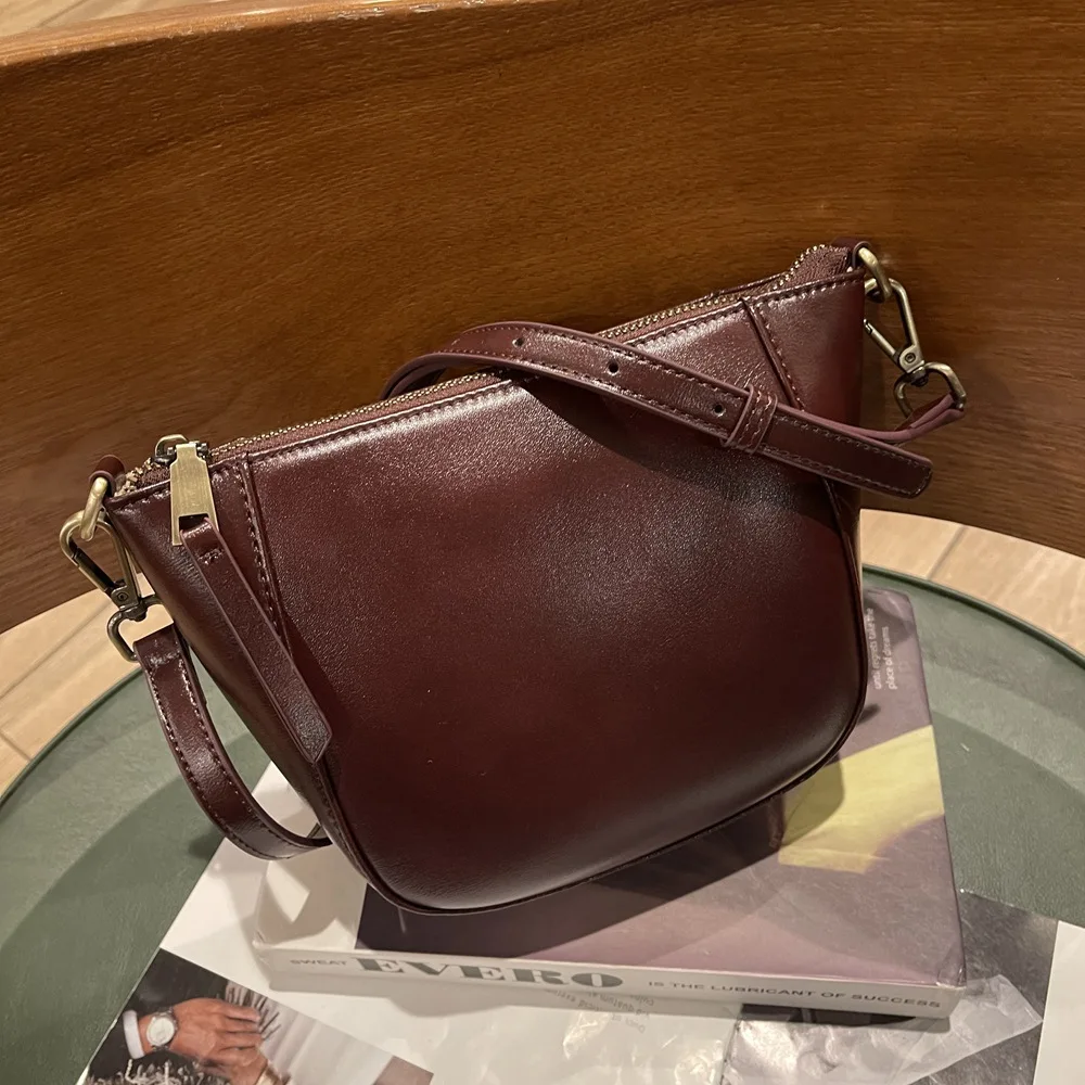 

Women Bag Genuine Leather New Versatile Retro Saddle Bag Vegetable Tanned Cowhide Temperament Shoulder Crossbody Bag