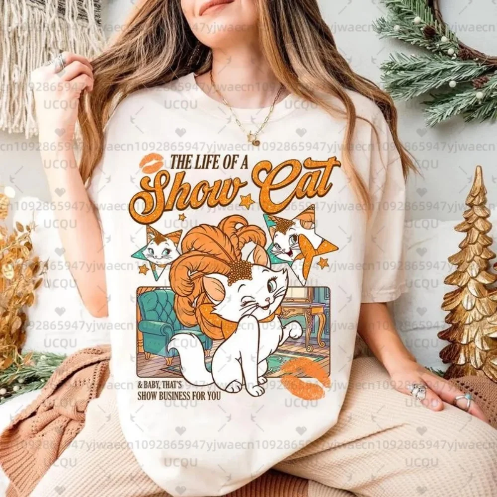 حياة ShowCat ماري القط تي شيرت الأرستقراطيين ماري فتاة رحلة القط عاشق هدية المرأة الرجال القطن Showgirl تي شيرت
