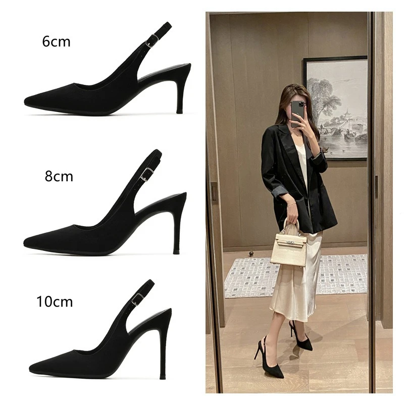

Dark Green Slingback Sandals Woman Brand Design Pointed Toe High Heel Pumps Ladies Rhinestone Evening Party Stiletto Shoes