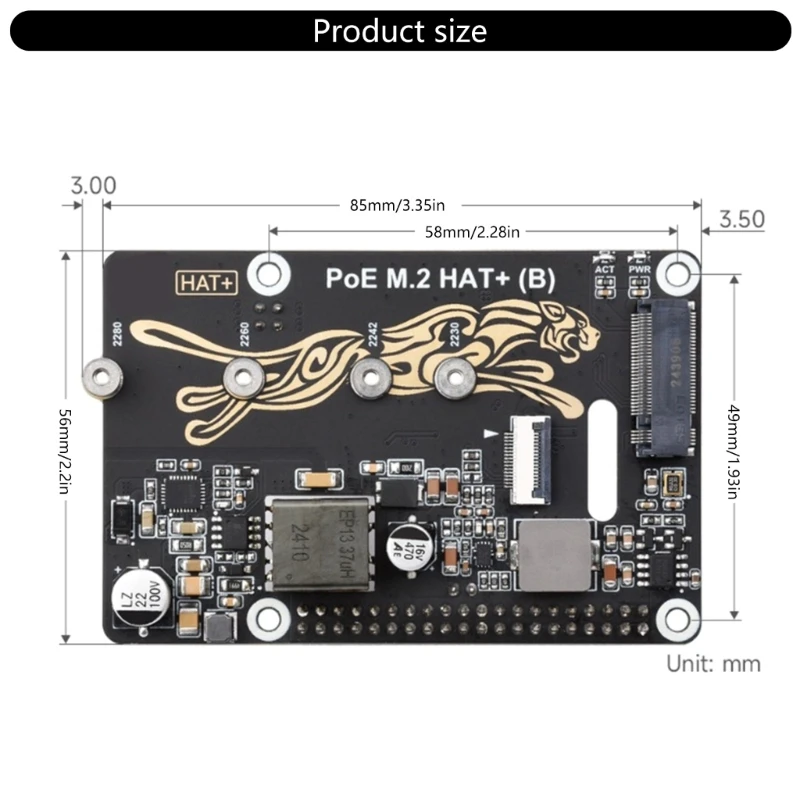 Adapter PCIe na M.2 dla RPi 5 Power over Ethernet dla NVMe 2230/2242/2260/2280