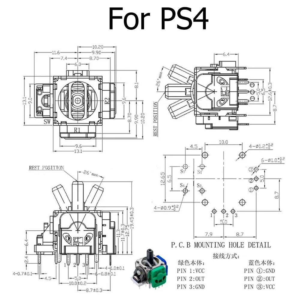 GSF mando Efecto Hall para XBOX ONE, PS4, PS5, mando genérico, tapas de palo analógico de potencia y reemplazo de Sensor de módulo 3D