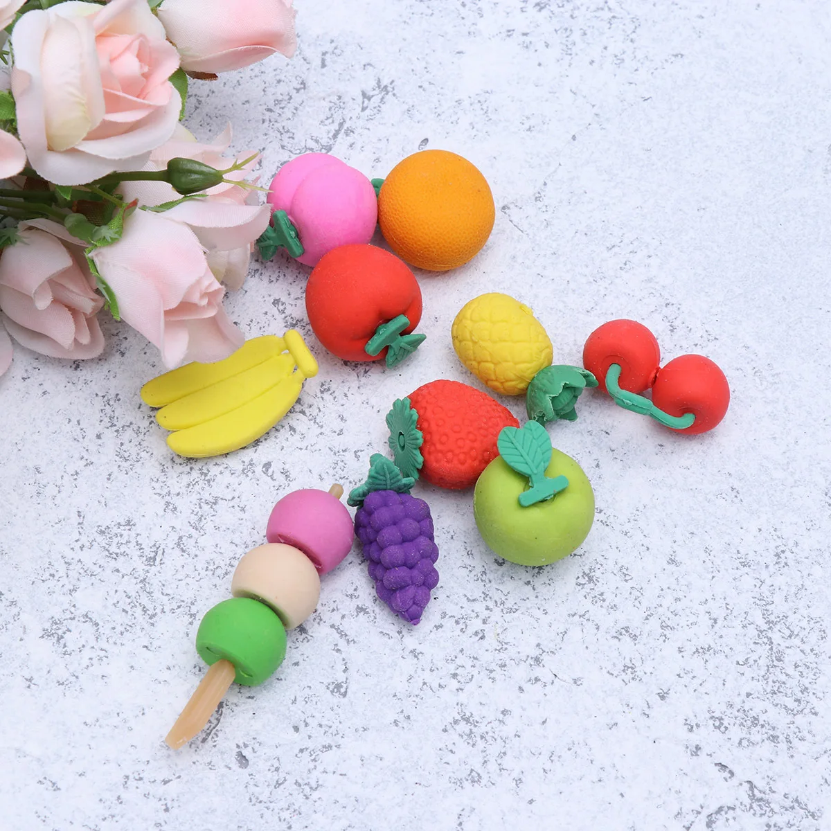 10Pcs Simulation Fruit Eraser Cute Kids Stationery Set Easy Erasing Writing Drafting Tools for School Classroom Rewards Birthday