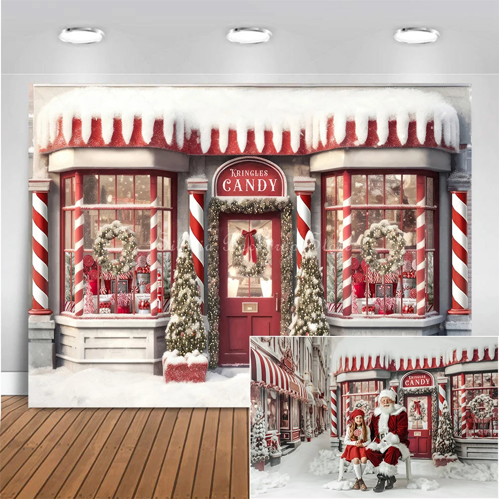 Christmas Candy Store Photo Background Snow Dream Fairy Tale Street Backdrop Kids Portrait Photo Studio Props Photography Cloth