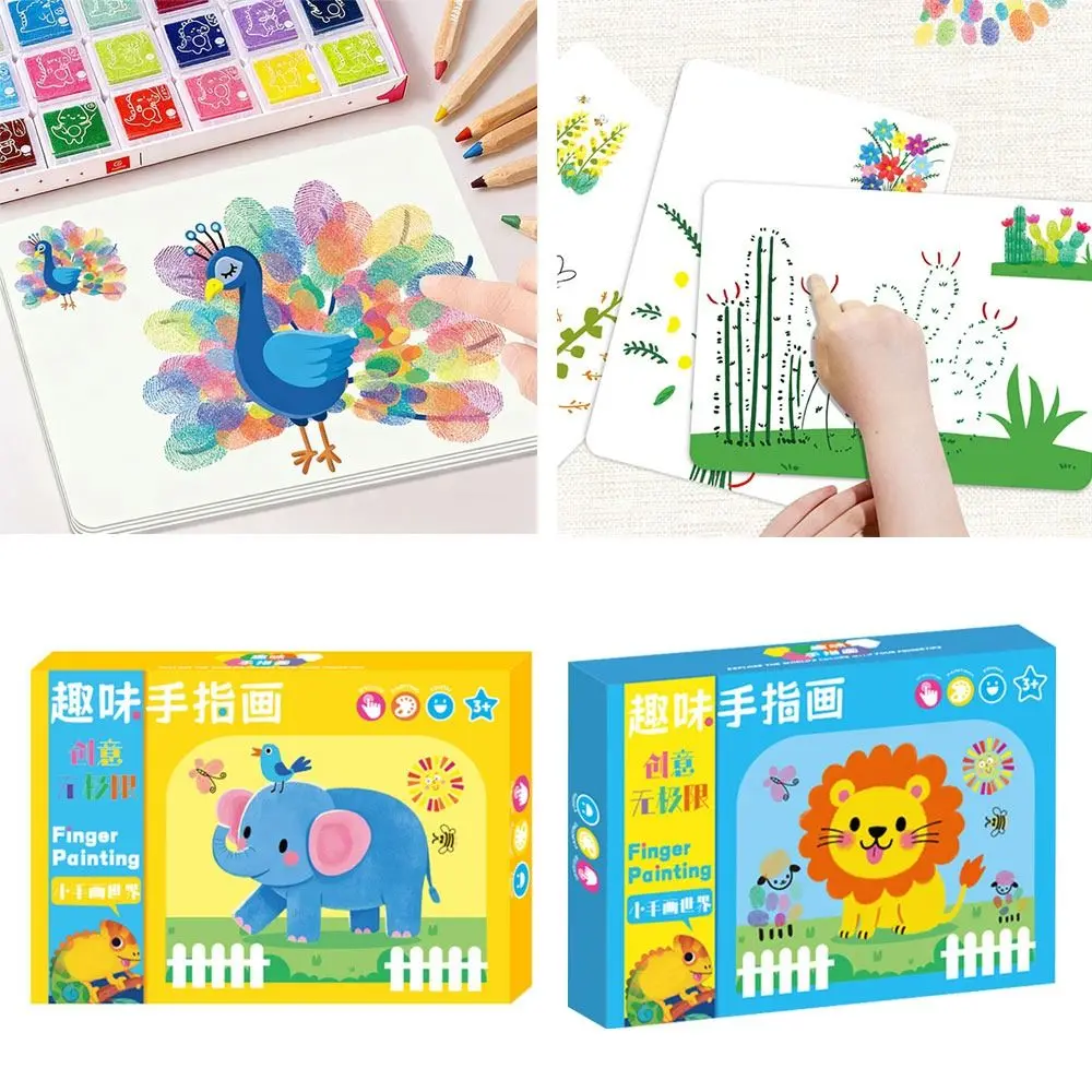 12/24 Color Finger Paint Set DIY Painting Montessori Learning Finger Print Ink Game Cartoon Pattern Coloring Books