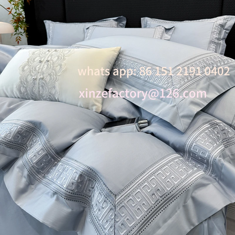 Customizable high-end pure cotton embroidered long velvet four-piece light luxury four-season universal bedding