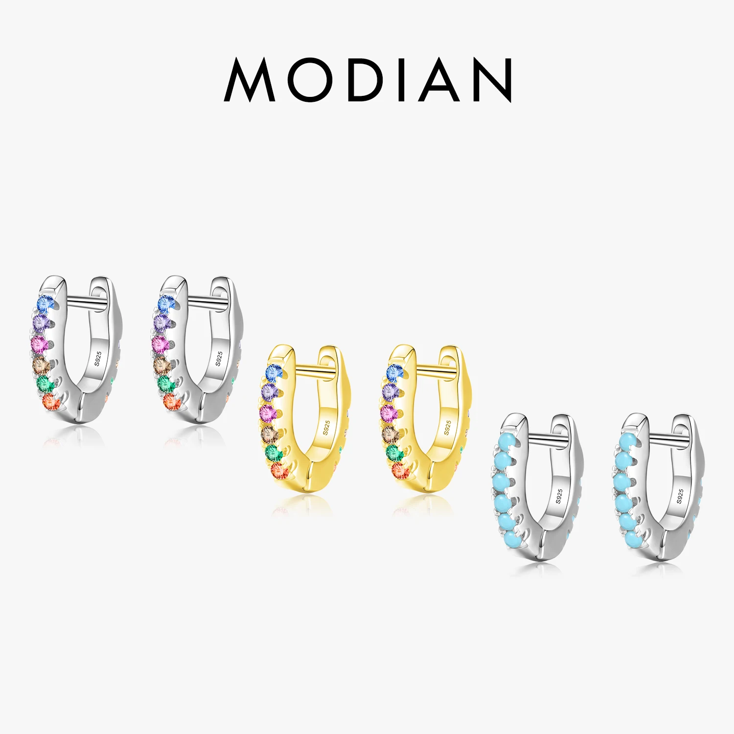 

Modian 100% 925 Sterling Silver Colorful Zircon Tiny Small Hoop Earrings For Girl Women Turquoise Earring Fine Statement Jewelry