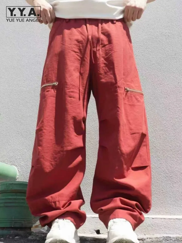 American Style  Mens Casual Pants Streetwear Solid Color Loose Fit Breathable Wide Leg Pants Fashion Male Personality Trousers