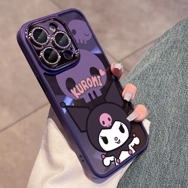 Kuromi y2k casing ponsel transparan, casing pelindung penuh akrilik lensa berkilau berkilau kartun kartun untuk iPhone 14Promax 13 12 11pm