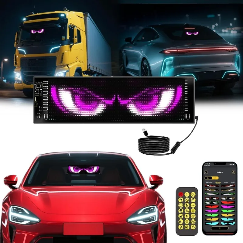 

Devil Eyes Light For Car Window Flexible LED Display 35.3inX7.5in Screen Panel Demon Dynamic Big Eye Lights For Windshield