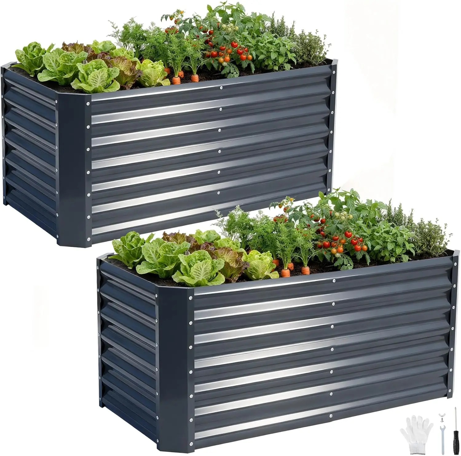 

4x2x2ft Galvanized Raised Garden Bed Planter Box 2 Pack for Plants, Vegetables, Flowers, Herbs