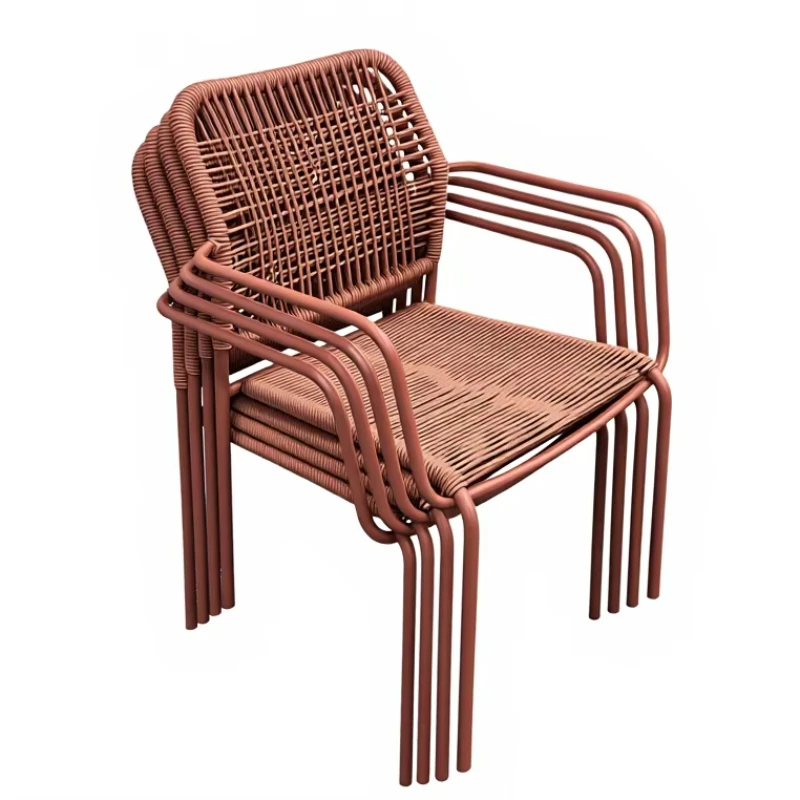 

Modern waterproof portable outdoor patio stacking chair with lightweight rattan and metal woven rope for dining