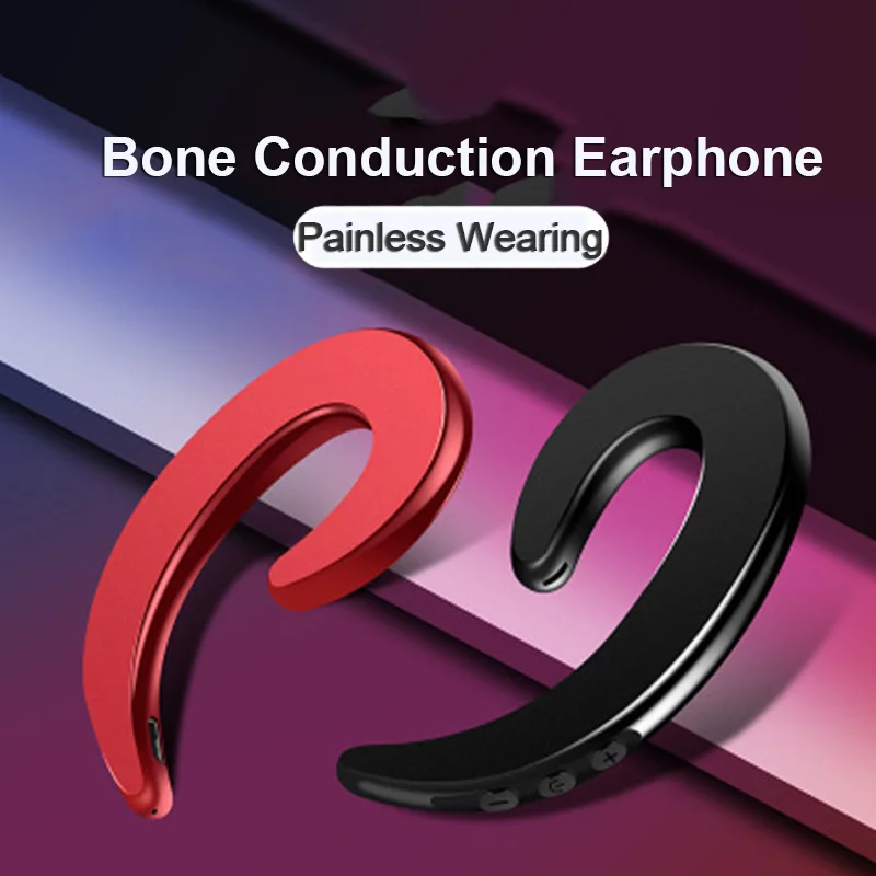 Bluetooth 4.1 Earphone Wireless Single Ear Bone Conduction Headset with Mic Lightweight Painless Earpiece Ear Hanging For Sports