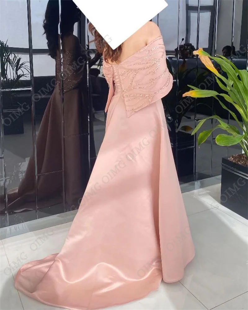 OIMG Pink Shiny Sequins Dubai Couture Evening Dresses Off Shoulder Prom Dress Party Gowns Special Occasion Dress Robe De Soiree