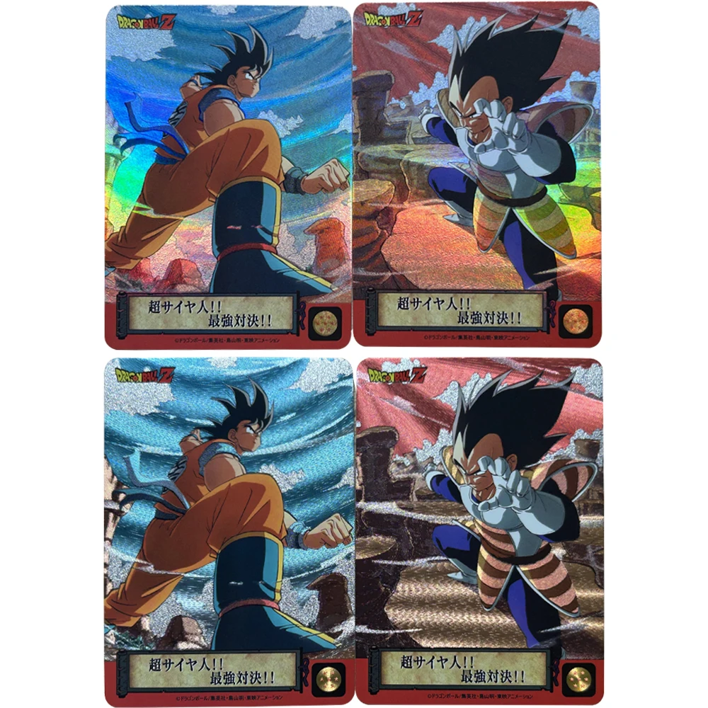 

2Pcs/set DIY Anime Collection Card Dragon Ball Z Son Goku Vegeta IV Super Saiyan Coarse Refractive Flash Card Child Gifts