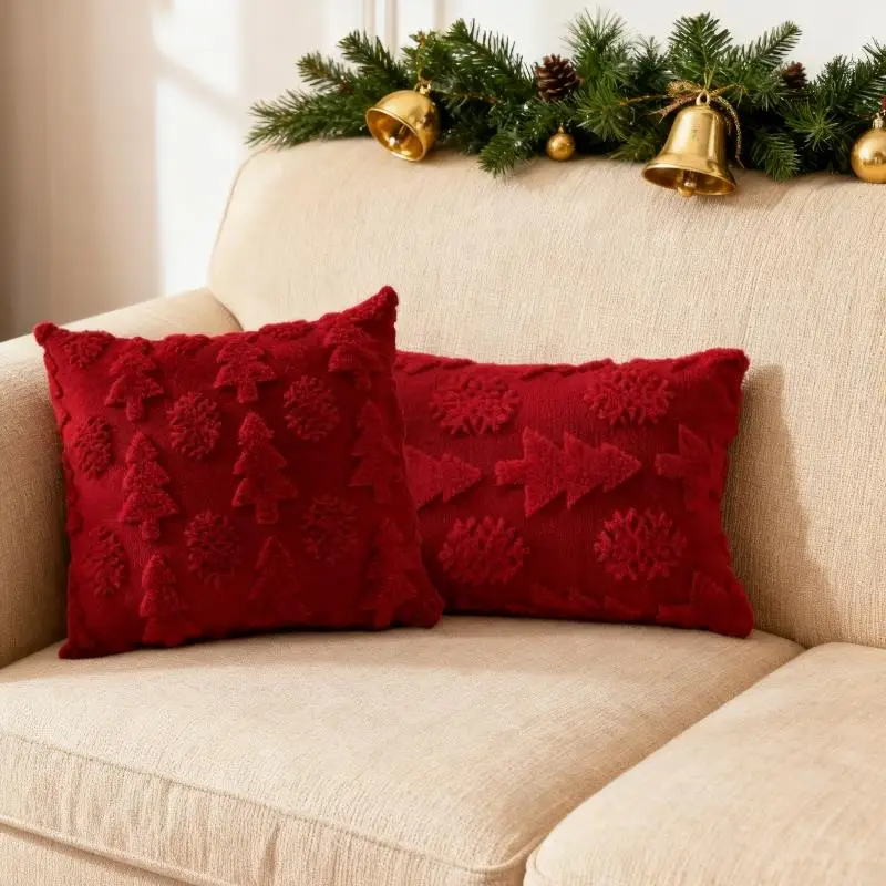 

Christmas Tree Pillow Case Plush Snowflake Pillow Pillow Cover Soft Plush Solid Color Cushion Case Home Decorative Pillow Slip