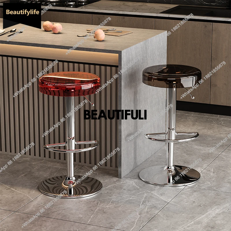 Taburetes de Bar de cocina de altura ajustable D80, diseño de pierna plateada transparente, silla de Bar de comedor, muebles de Banqueta modernos para sala de estar
