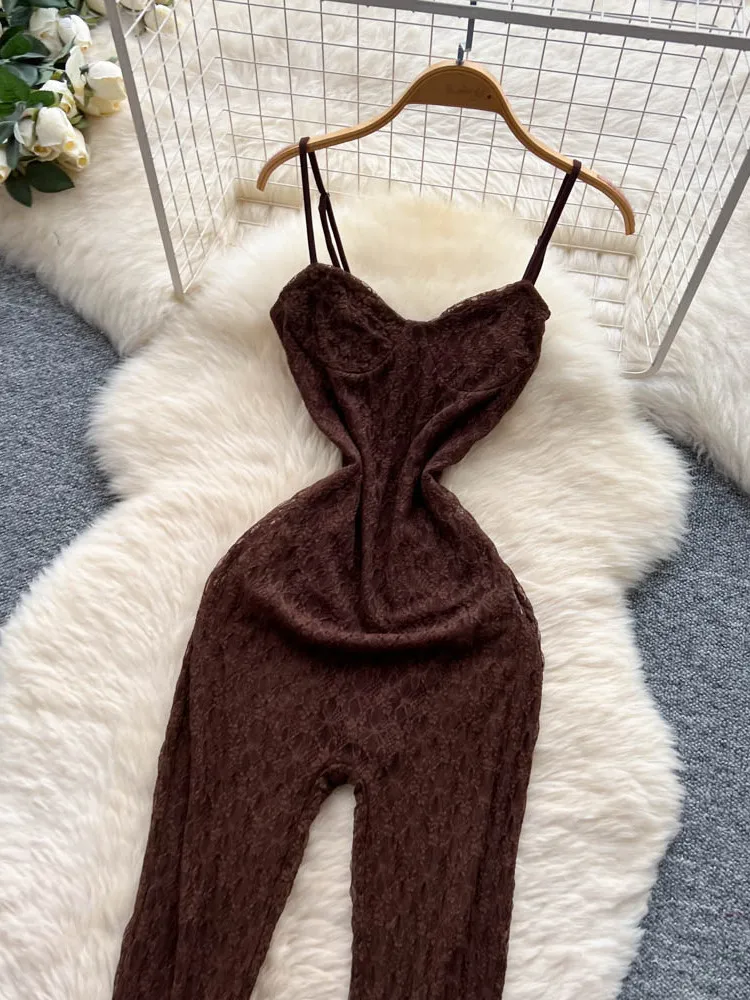 

Ele Summer Hollow out Embroidered Slimming Long Pants Women's Clothing High Waist Straight Leg Commute Sle