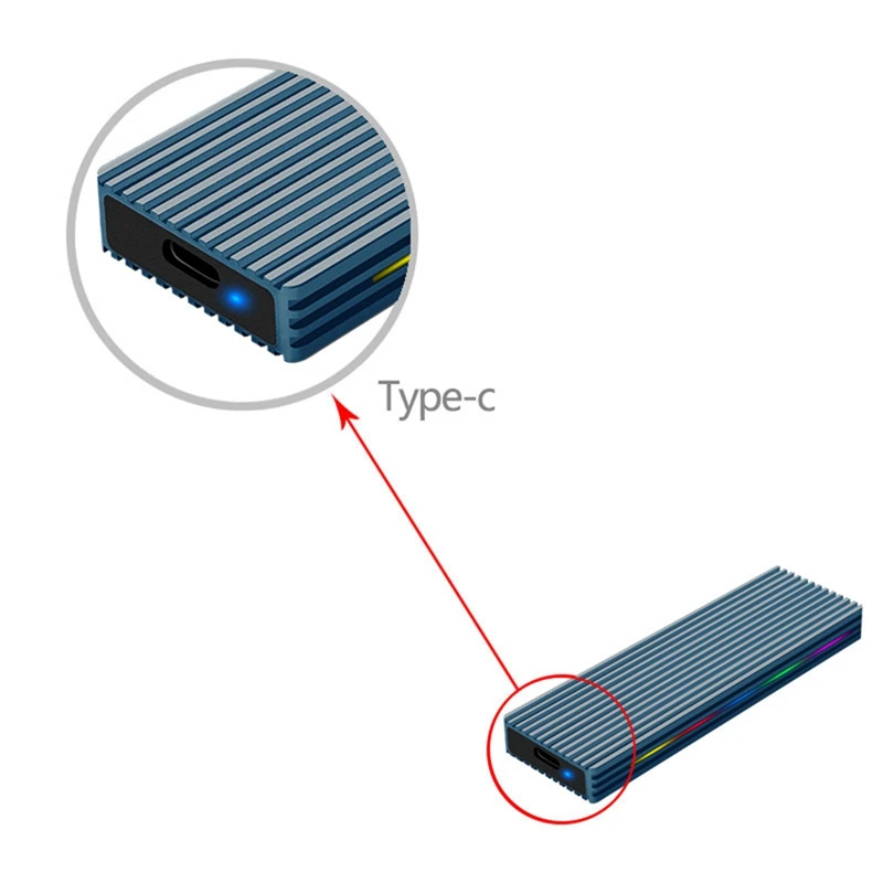 Boîtier mobile de boîtier de clé SSD de M.2 M 10Gbps/5Gbps USB-C l'alliage d'aluminium de cas avec la lumière de RVB-bleu marine