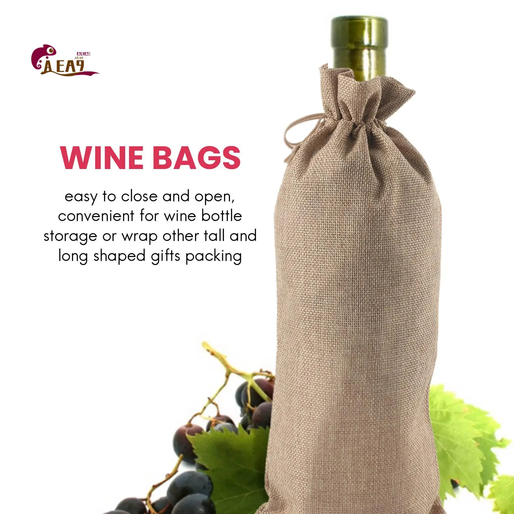 AEA9-12 Pieces Burlap Wine Bags Jute Wine Bottle Bags With Drawstrings Reusable Wine Gift Bags With Tags For Party Blind Tasting