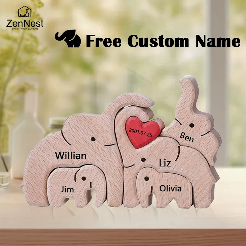 Elephant Home Custom Name Puzzle Ornament DIY Wooden Elephant Puzzle Home Decor Free Custom Birthday Gift Thanksgiving Gift