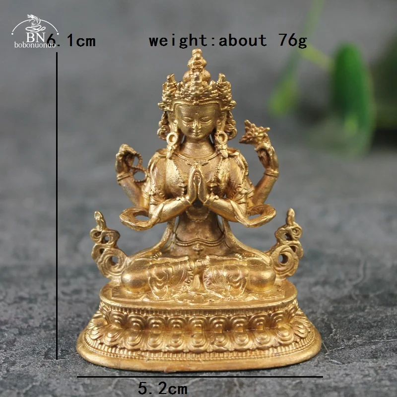 Quatro braços Avalokitesvara Bidhisattva Estátua, Antique cobre Enfeites de mesa, tibetano padroeiro São Figurinhas, Decoração para casa Artesanato