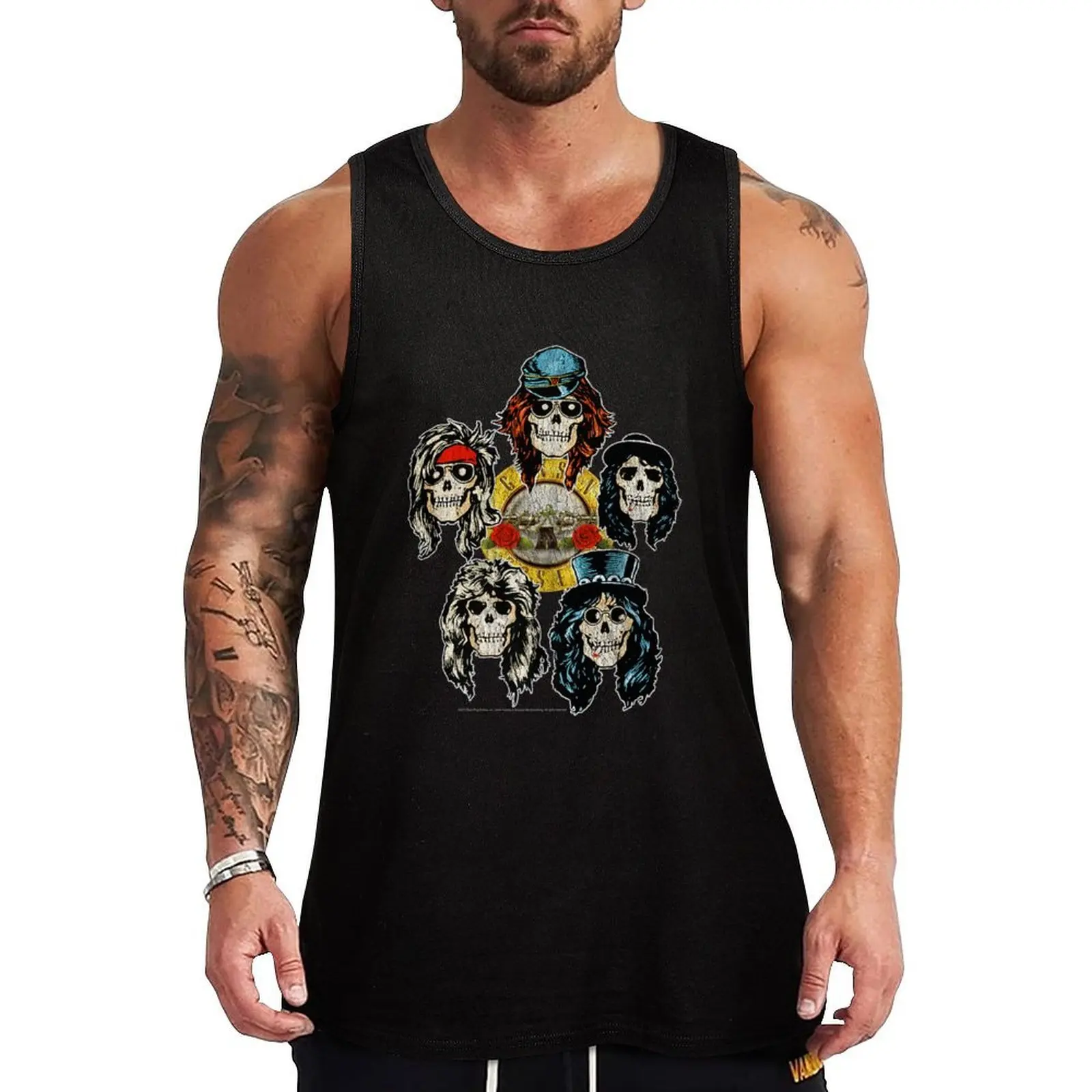 

Guns N Roses Skull Heads Premium Tank Top gym shirts Man sleeveless shirt gym clothes man fitness Men's summer clothes