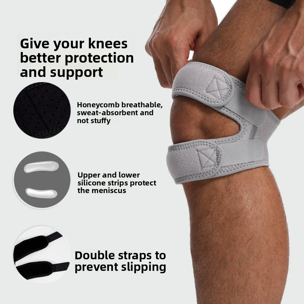 Adjustable Patella Strap Builtin Double Silicone Double Compression Knee Protection Shock Absorbing Breathable Running Badminton