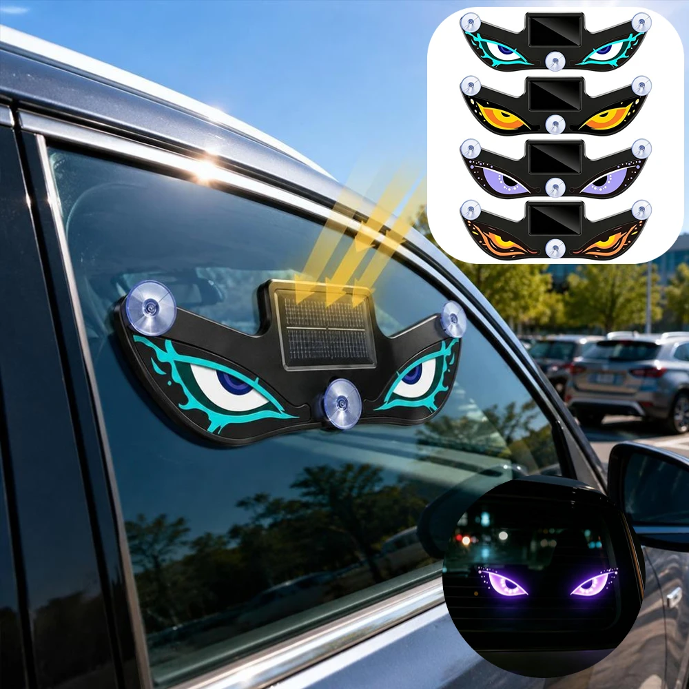 Cool DEMON EYE Ambient Light Solar Powered Breathing Neon Light Cool Devil's Eyes Car Window Suction Cup Lamp Car Accessories
