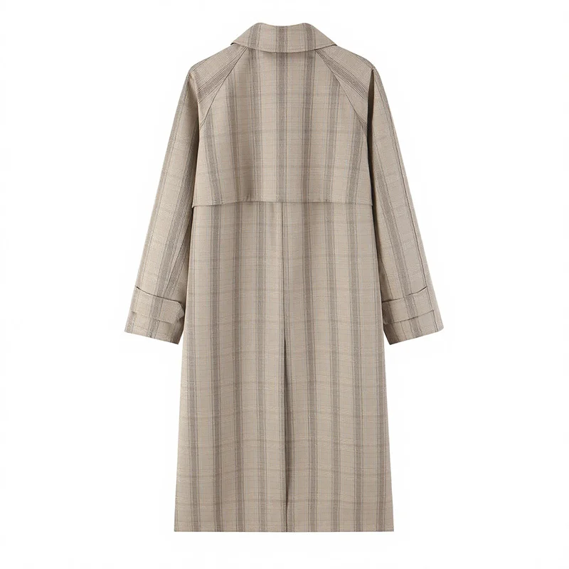 Guobioziy 2026 Women's Jacket Fall/Winter New Light Khaki Plaid Long-Sleeve Loose British-Style Trench Coat Elegant and Stylish