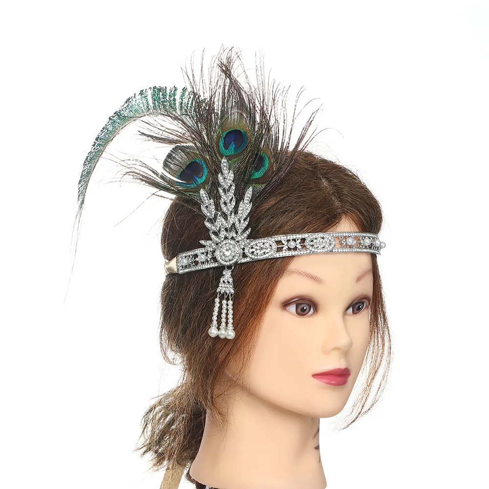 New Great Gatsby Headband Hat 1920\'s Hair Cap Silver Ivory Daisy Vintage Flapper Great Gatsby Flapper Costume Dress Accessories