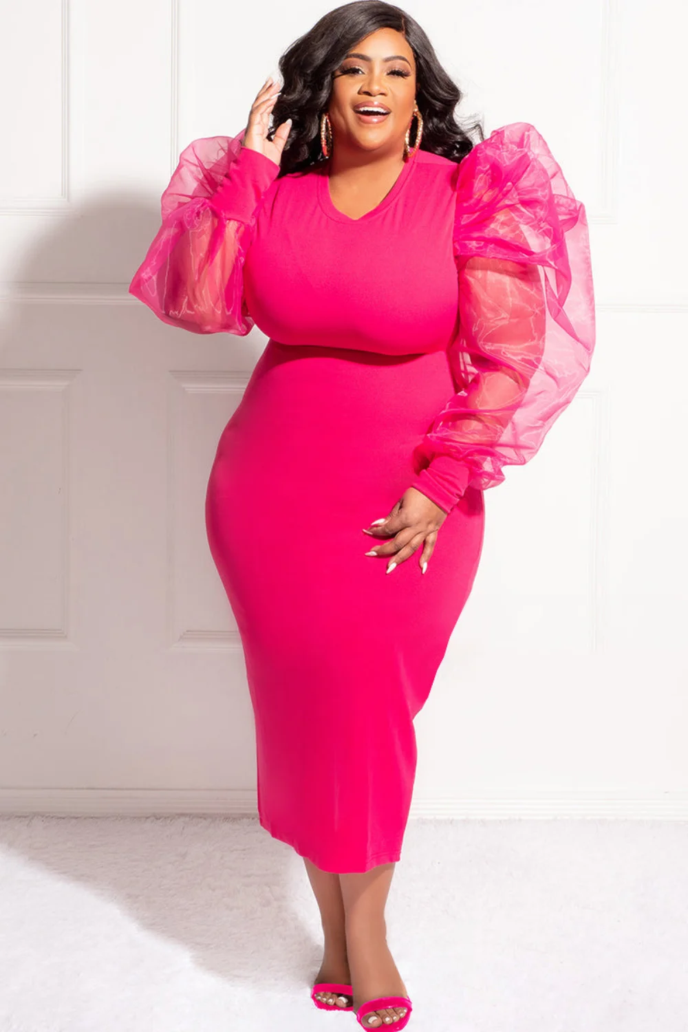 SOMO Plus Size Nightclub Fashion Sexy Patchwork Dress Gauze O-Neck Long Sleeve Summer Round Neck Dress Wholesale Dropshiping