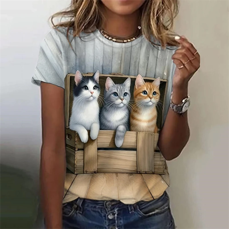 Women's Shirts Cat Dog 3d Print Casual Short Sleeve Funny T Shirts Fashion Streetwear O-Neck Clothing T shirt Men Kids Tshirt