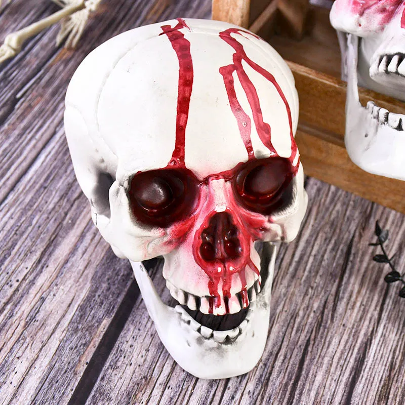 

Halloween Horror Skull Head Bloody Skeleton Skull Head Model Plastic Skull Bone Halloween Haunted House Props Party Bar Ornament