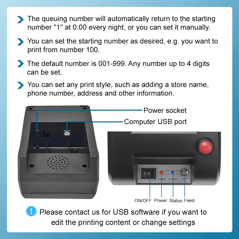 Ticket Turno Dispenser 57mm Label Receipt Take A Number Machine for Queue Call Management system Support Change Logo Language