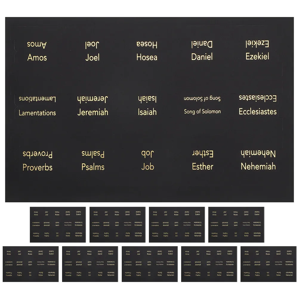 10Pcs Bible Index Tabs Laminated Peel and Stick Waterproof Gold Foil Bible Study Tabs for Women Men Scripture Navigation