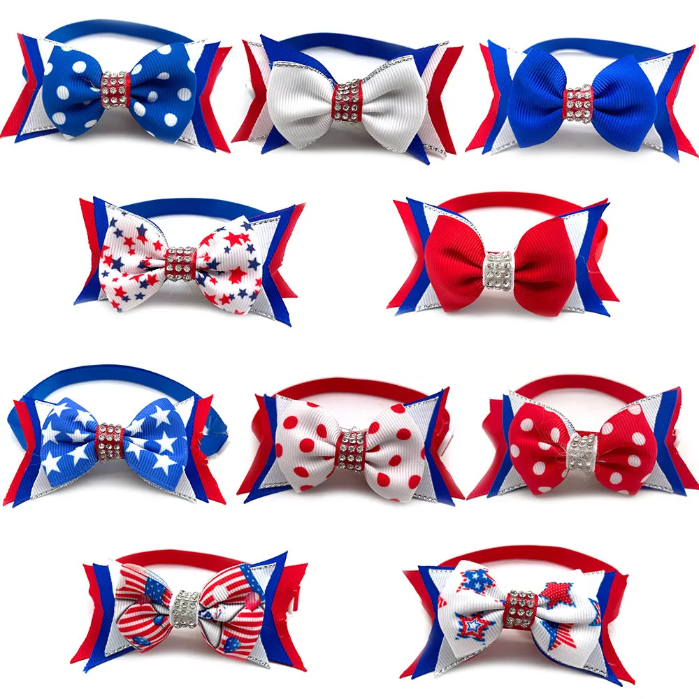 

50/100pcs American Independence Days Pet Accessories US Flag Dog Grooming Accessories Pet Dog Cat Bowties Small Dog Bowtie