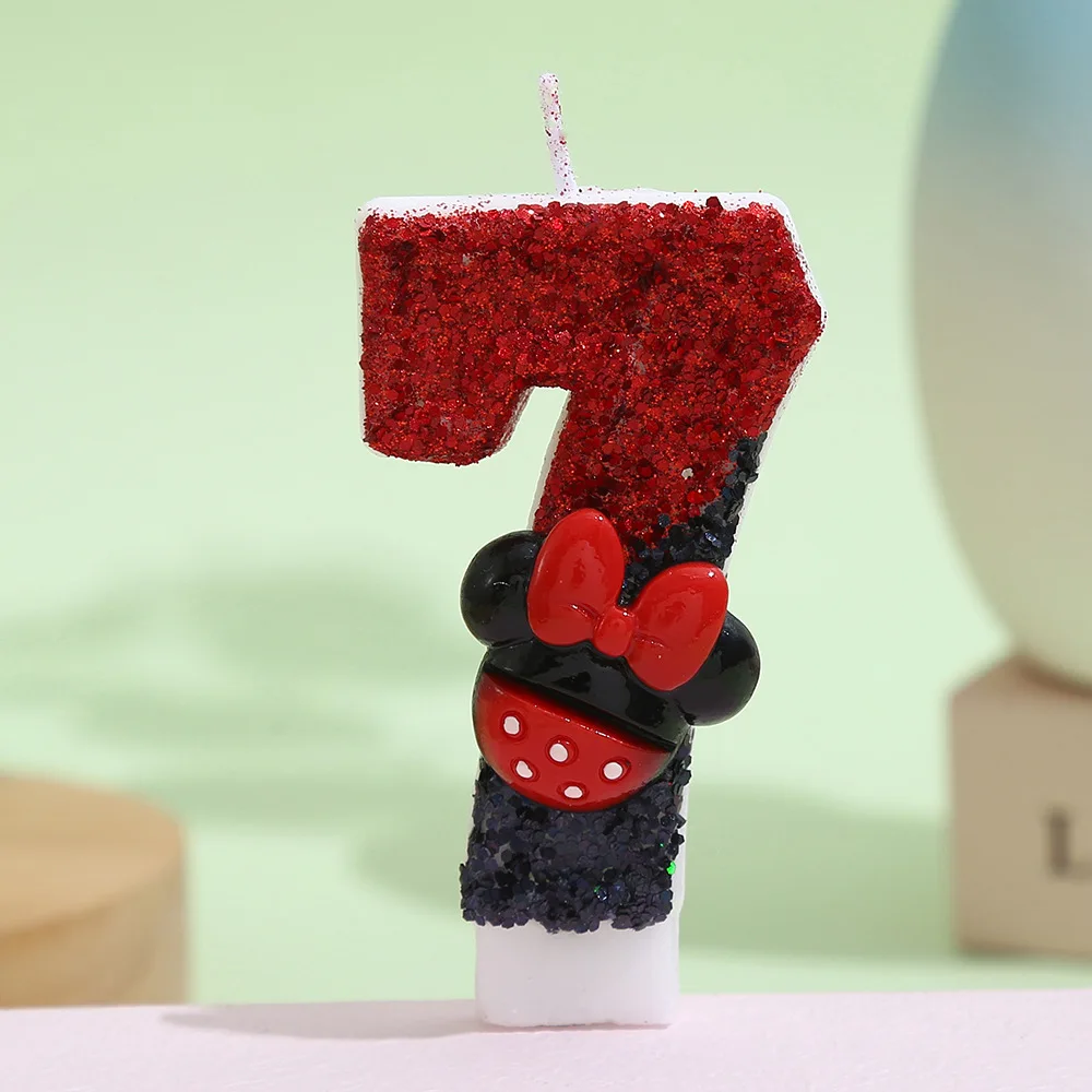 أرقام كارتون ميني ماوس 0-9 شموع لتزيين كعكة عيد الميلاد وحفلات أعياد الميلاد والشموع المصنوعة يدويًا
