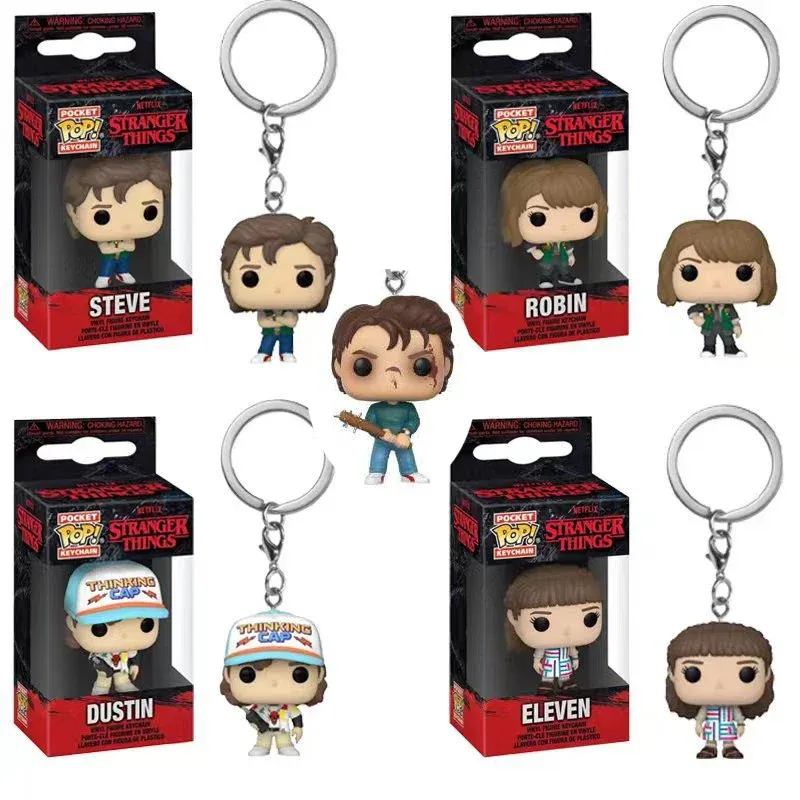  Funko Pop Pocket Pop Keychain Stranger Eleven Robin Barb Steve Dustin Key Ring Chain Model Toy Adults Children Gift Toys 