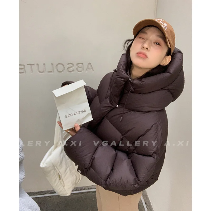 Thickening Down Jacket Women Coat Black Hooded Fashion American Streetwear Y2K Duck Down Feather Female Winter Short Outwear