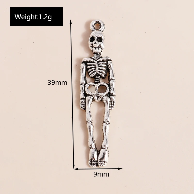 20 Stück 9x39mm Niedliche Halloween-Skelett-Anhänger aus Legierung für Schmuckherstellung DIY Halsketten Ohrringe Armbänder Zubehör – Detail 1