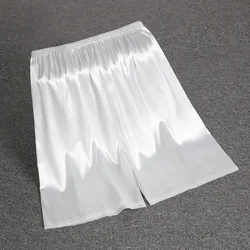 Mens Elastic Waist Silk Satin Pajamas soft Shorts Nightwear Pocket Panties Bottoms Bermuda Quick Dry Beach Shorts Male Sweatpant