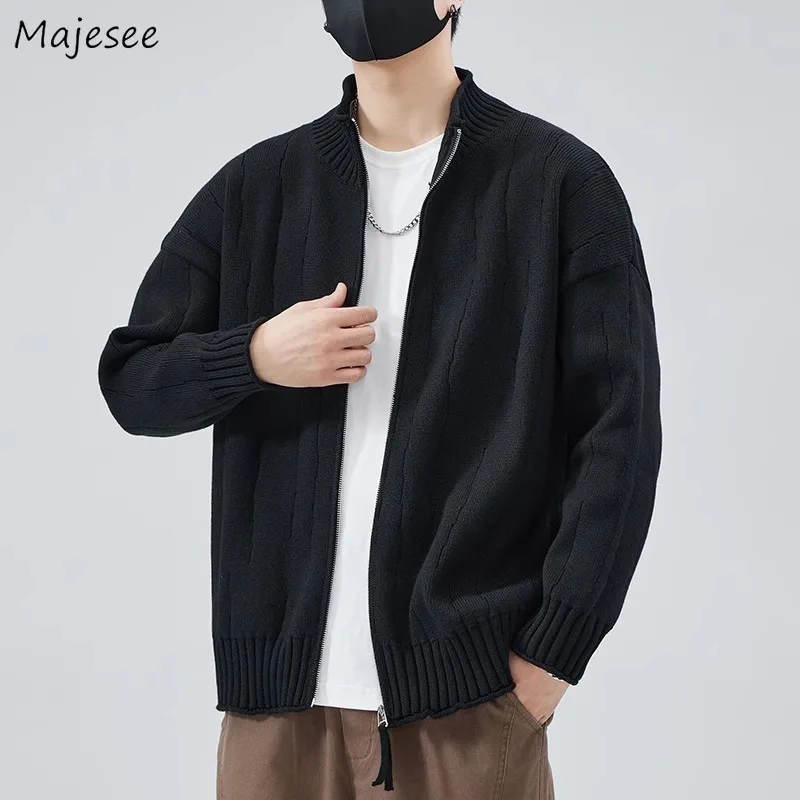 

Cardigans for Men Zipper Chic Long Sleeve Korean Style Cool 4 Colors Knitted Autumn Winter Coats Warm Windproof Casual Young