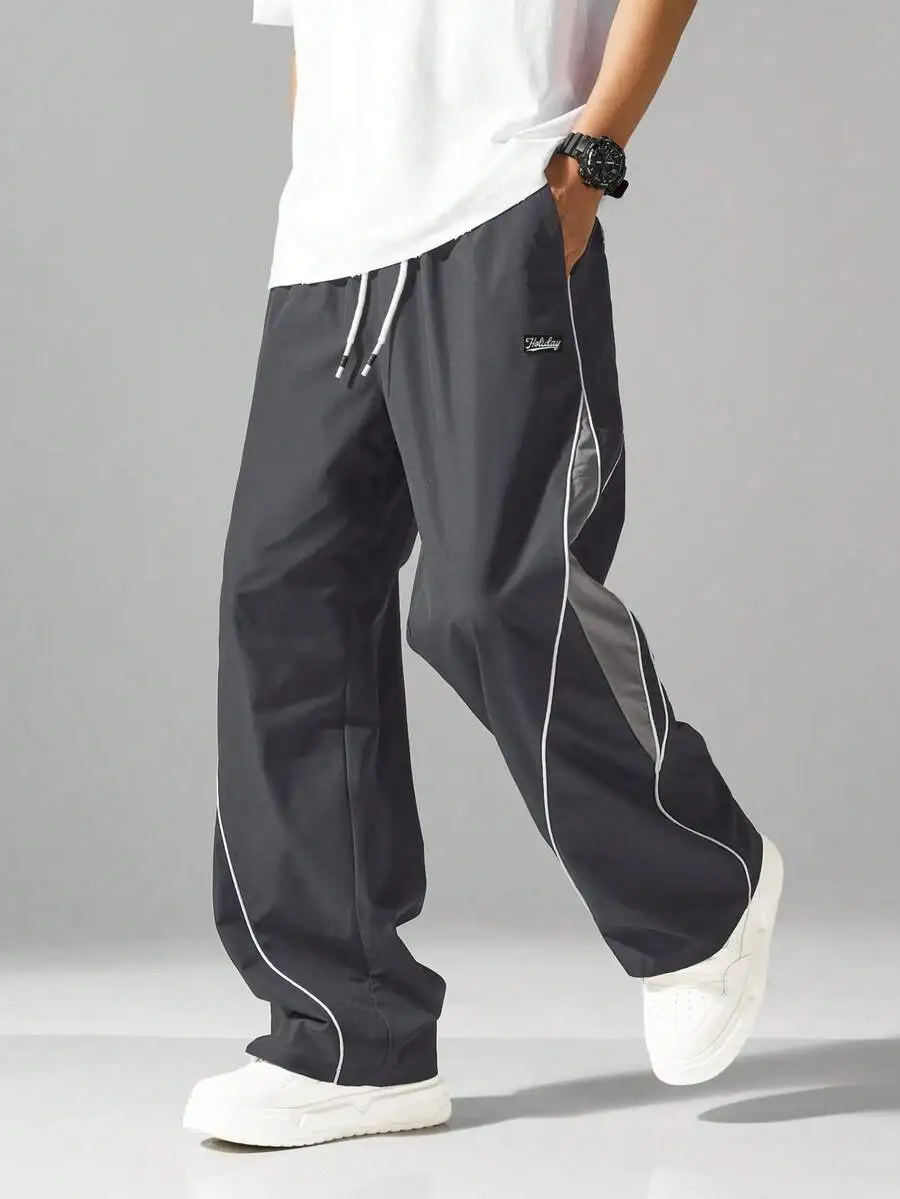 

Mens Streetwear Jogger Pants Lightweight Polyester Sweatpants With Side Stripes Drawstring Waist Loose Fit