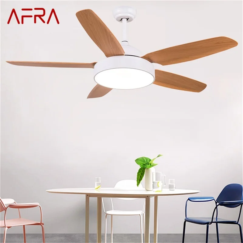 

AFRA Modern Simple Ceiling Fan Light Remote Control 52" LED Wood Lamp for Home Living Dining Room