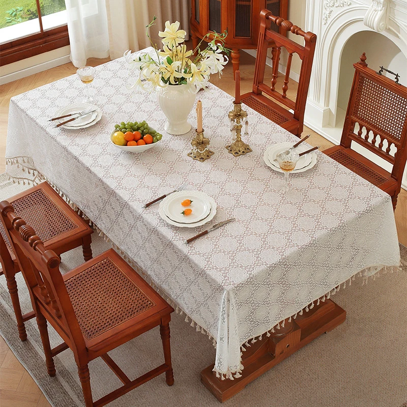 New French-style lace tablecloth with an atmospheric feel, rectangular tablecloth for dining, tea table cover, dustproof for hom