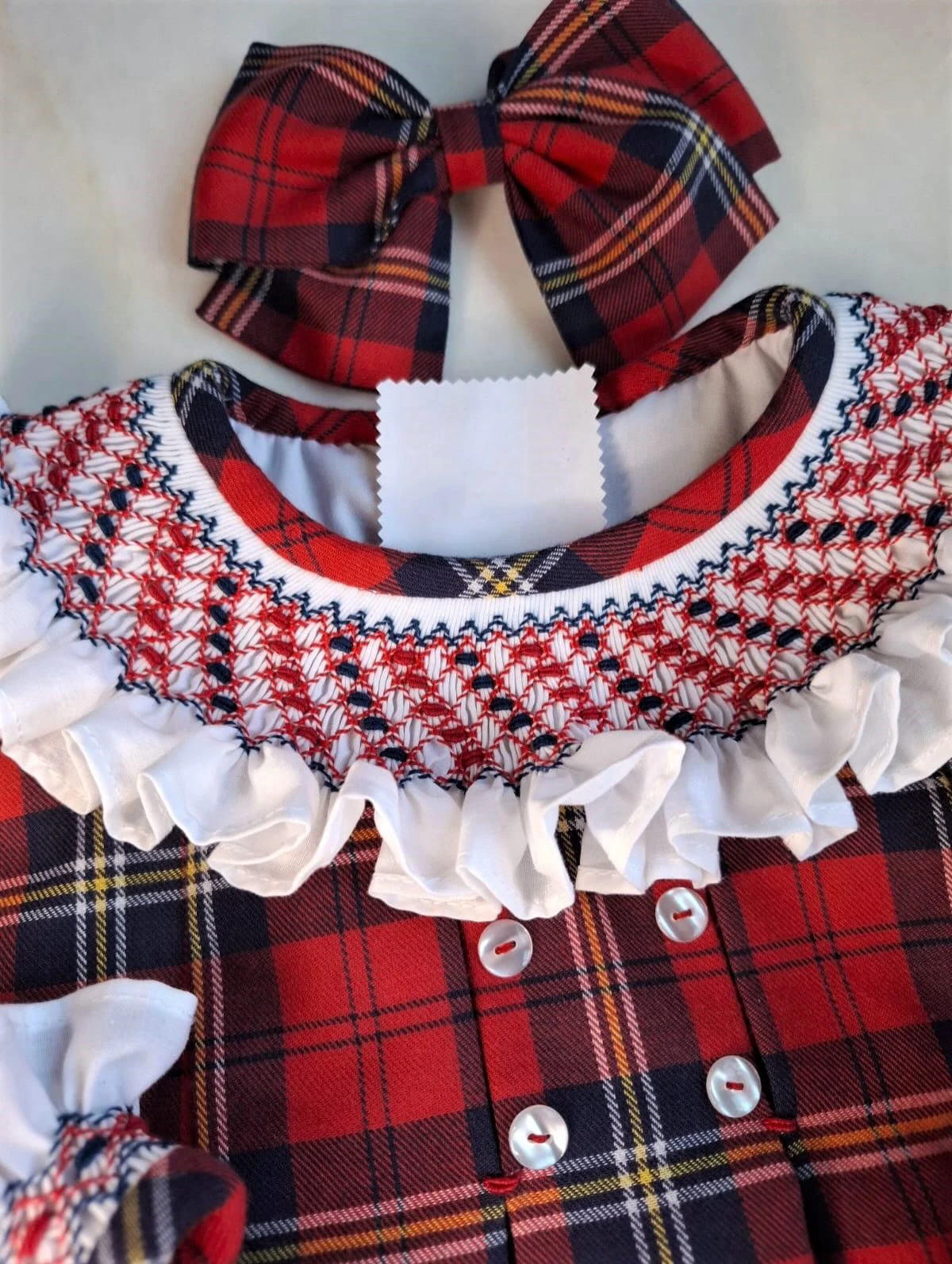 Autumn Winter Baby Girl Sweet Red Black Plaid Smocked Dress With Bow For Casual Party Birthday Wedding Photography